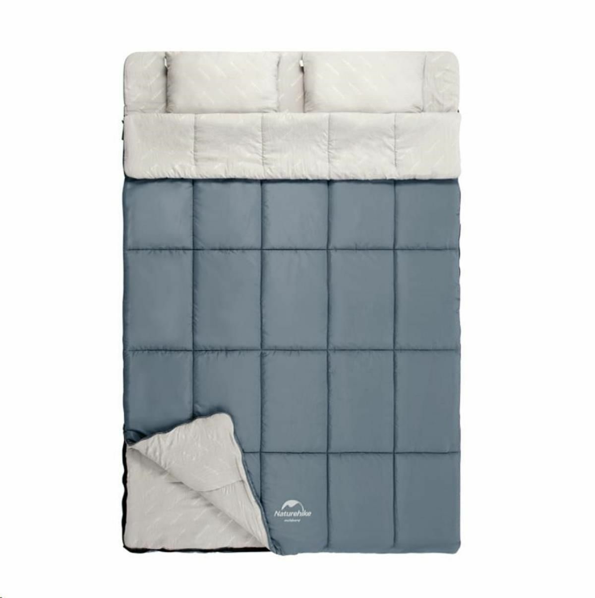 Naturehike HD250 Zarf Tarzı Yastıklı Çift Kişilik Pamuklu Uyku Tulumu Shadow Blue (Açık Gri-Mavi)
