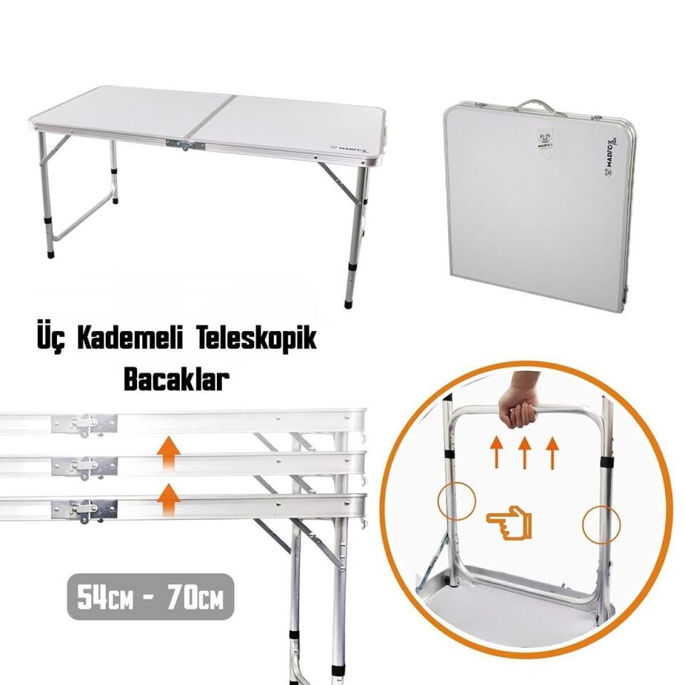 Madfax Nomad Duo Tabureli Katlanır Kamp Masası Seti Beyaz