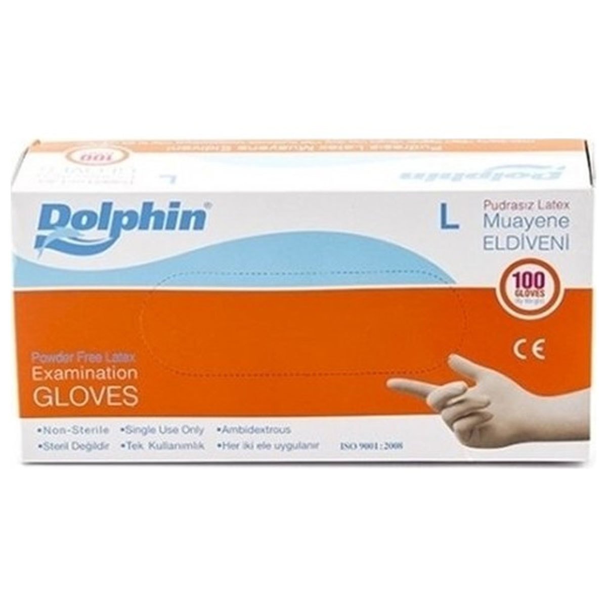 Dolphin Pudralı Lateks Muayene Eldiveni L 100 Adet