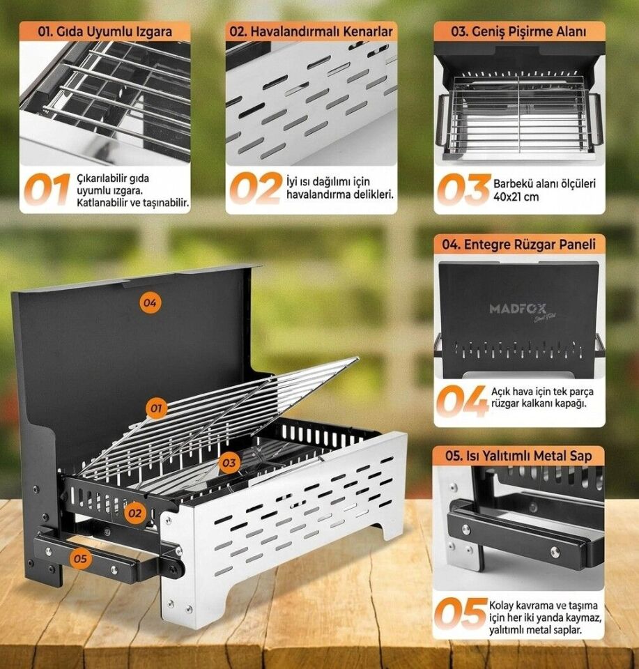 Madfox SteelFold Paslanmaz Çelik Katlanabilir Mangal