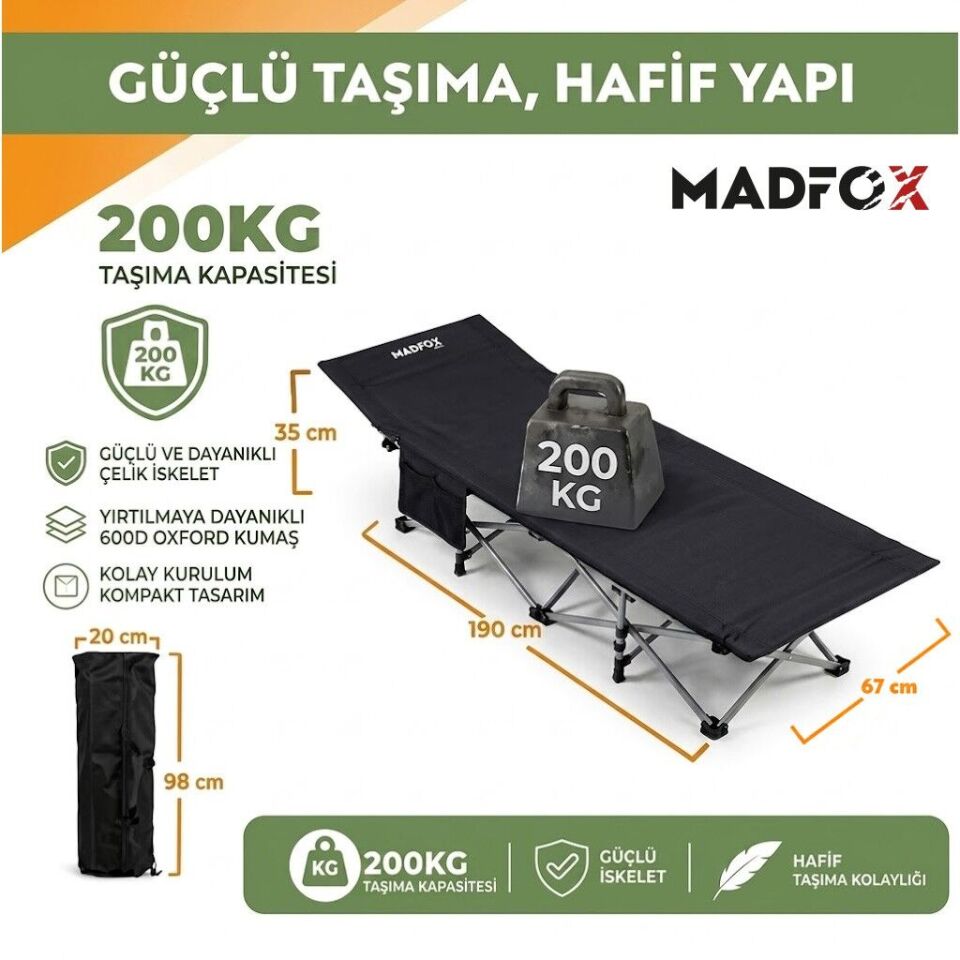 Madfox AeroLift Katlanır Kamp Yatağı Kampet Siyah