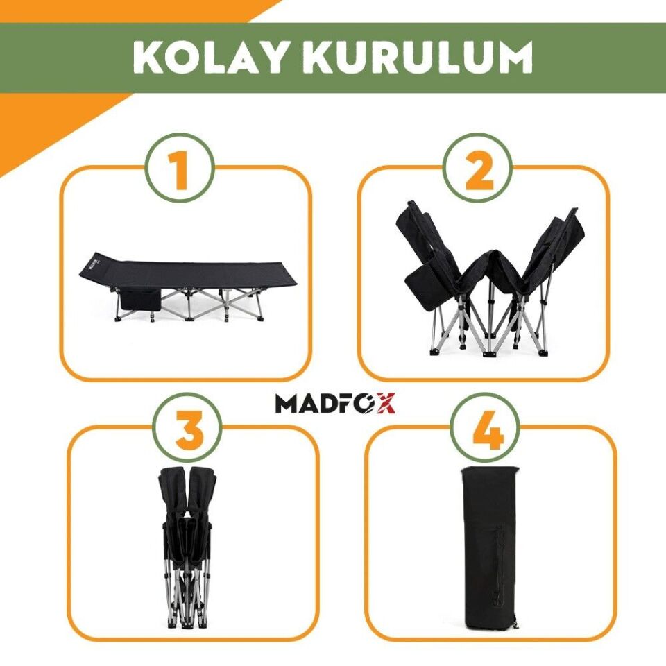 Madfox AeroLift Katlanır Kamp Yatağı Kampet Siyah