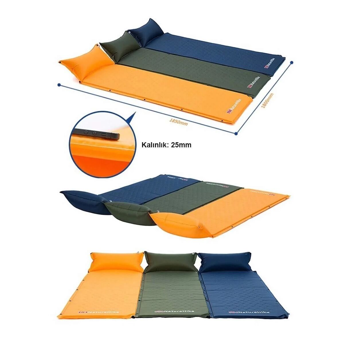 Naturehike Ultralight Şişme Kamp Matı 185*60*2.5 cm Sarı