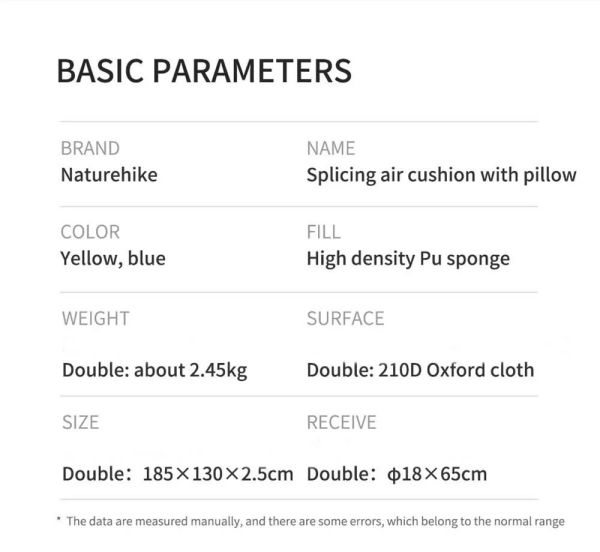 Naturehike Ultralight Çift Kişilik Şişme Kamp Matı 185*130*2.5 cm Sarı