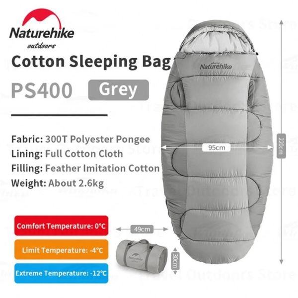 Naturehike PS400 Oval Ultralight Uyku Tulumu -12°C ( Cloudy Grey ) Left