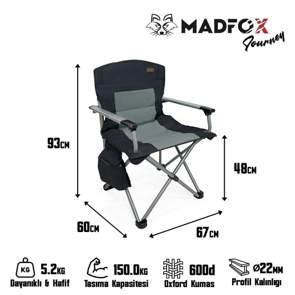 Madfox Journey Katlanır Kamp Sandalyesi Siyah-Gri