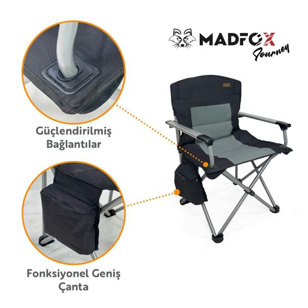 Madfox Journey Katlanır Kamp Sandalyesi Siyah-Gri