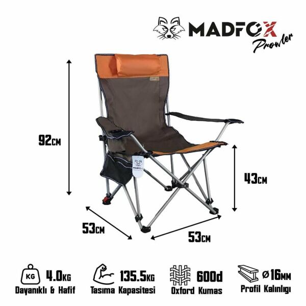 Madfox Prowler 3 Kademeli Yatabilen Kamp Sandalyesi Kahverengi-Turuncu