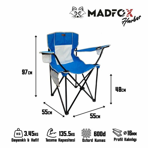 Madfox Harbor Katlanır Kamp Sandalyesi Mavi