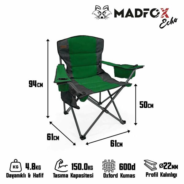 Madfox Echo Katlanır Kamp Sandalyesi Soğutucu Çantalı Yeşil