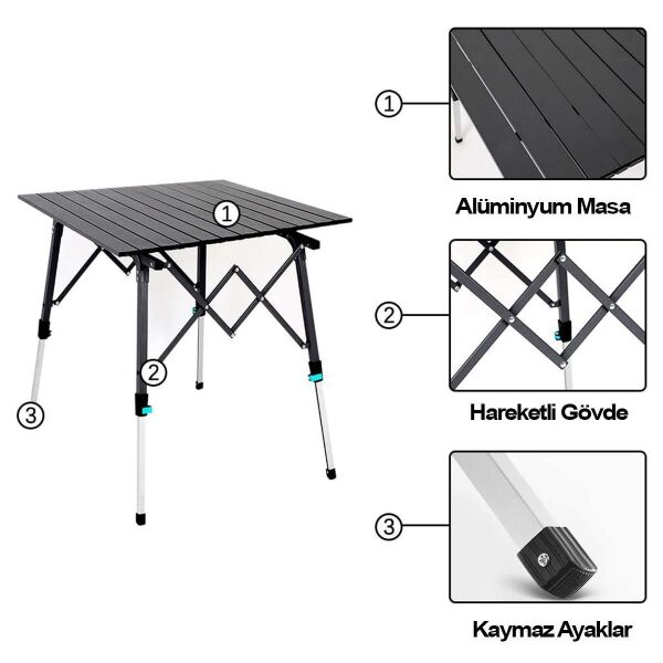 Madfox Skylite Yükseklik Ayarlı Kamp Masası - Siyah