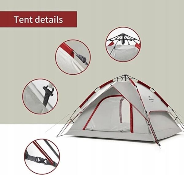 Naturehike 4 Kişilik Otomatik Kamp Çadırı Gri-Kırmızı