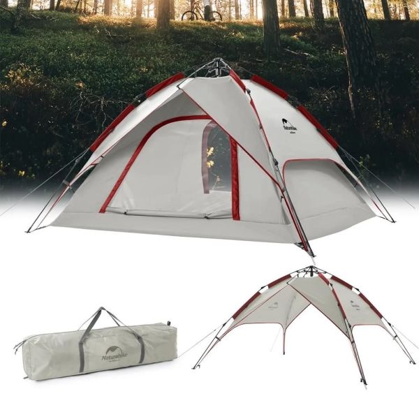 Naturehike 4 Kişilik Otomatik Kamp Çadırı Gri-Kırmızı