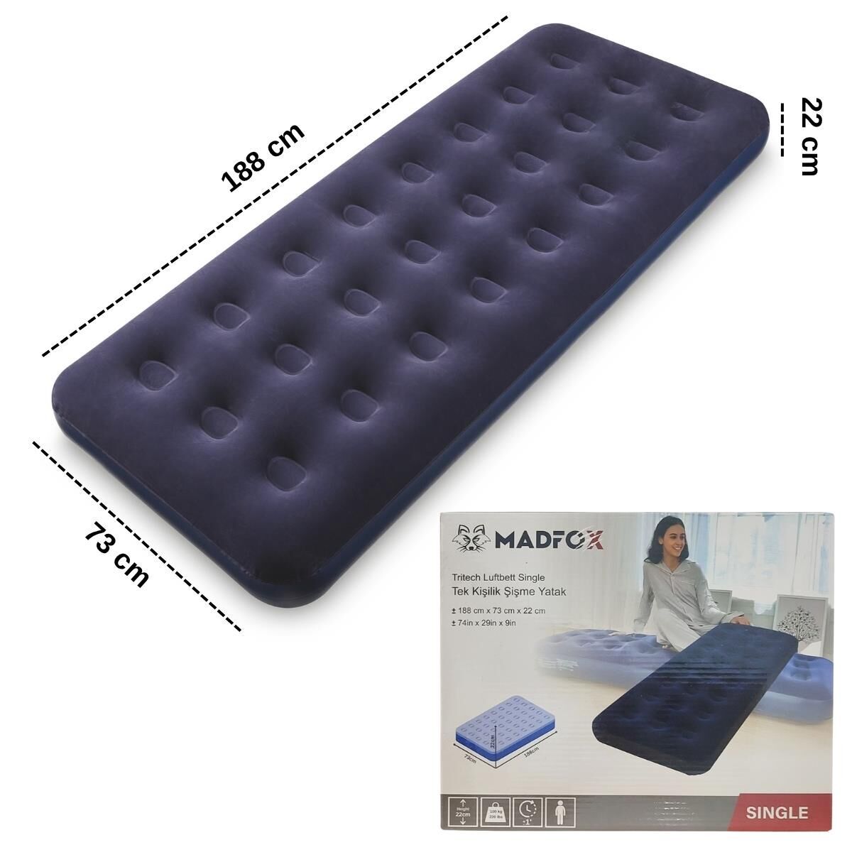 Madfox Tritech Luftbett Tek Kişilik Şişme Yatak 188*73 cm