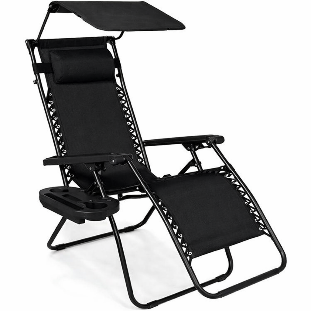 Leva Katlanır Gölgelikli Sehpalı Yatar Şezlong - Siyah