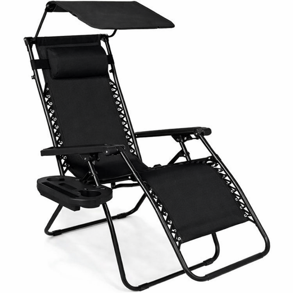 Leva Katlanır Gölgelikli Sehpalı Yatar Şezlong - Siyah