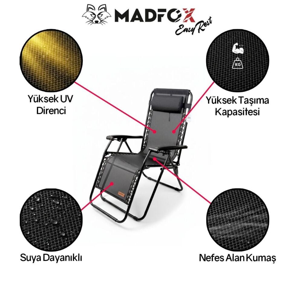 Madfox EasyRest Katlanır Şezlong Sandalye Siyah