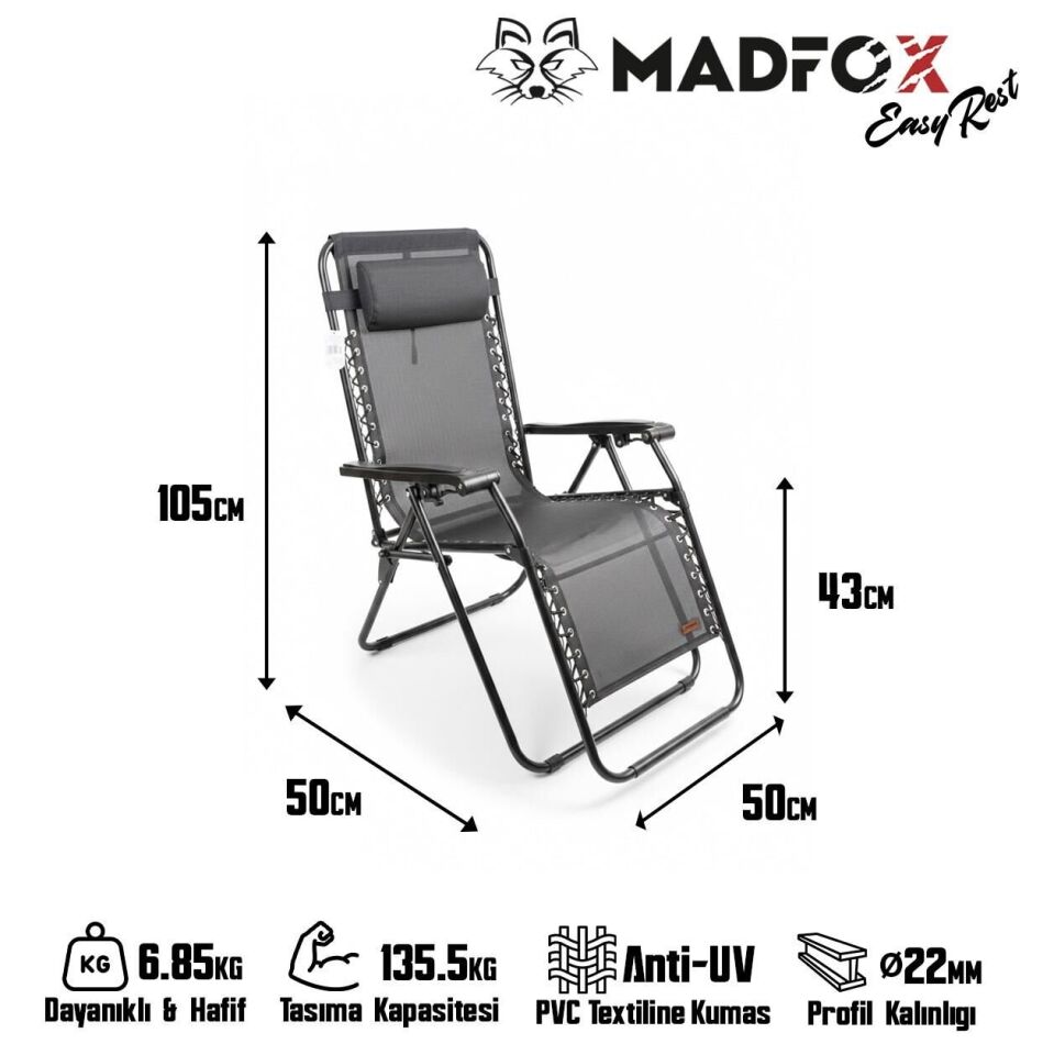 Madfox EasyRest Katlanır Şezlong Sandalye Gri
