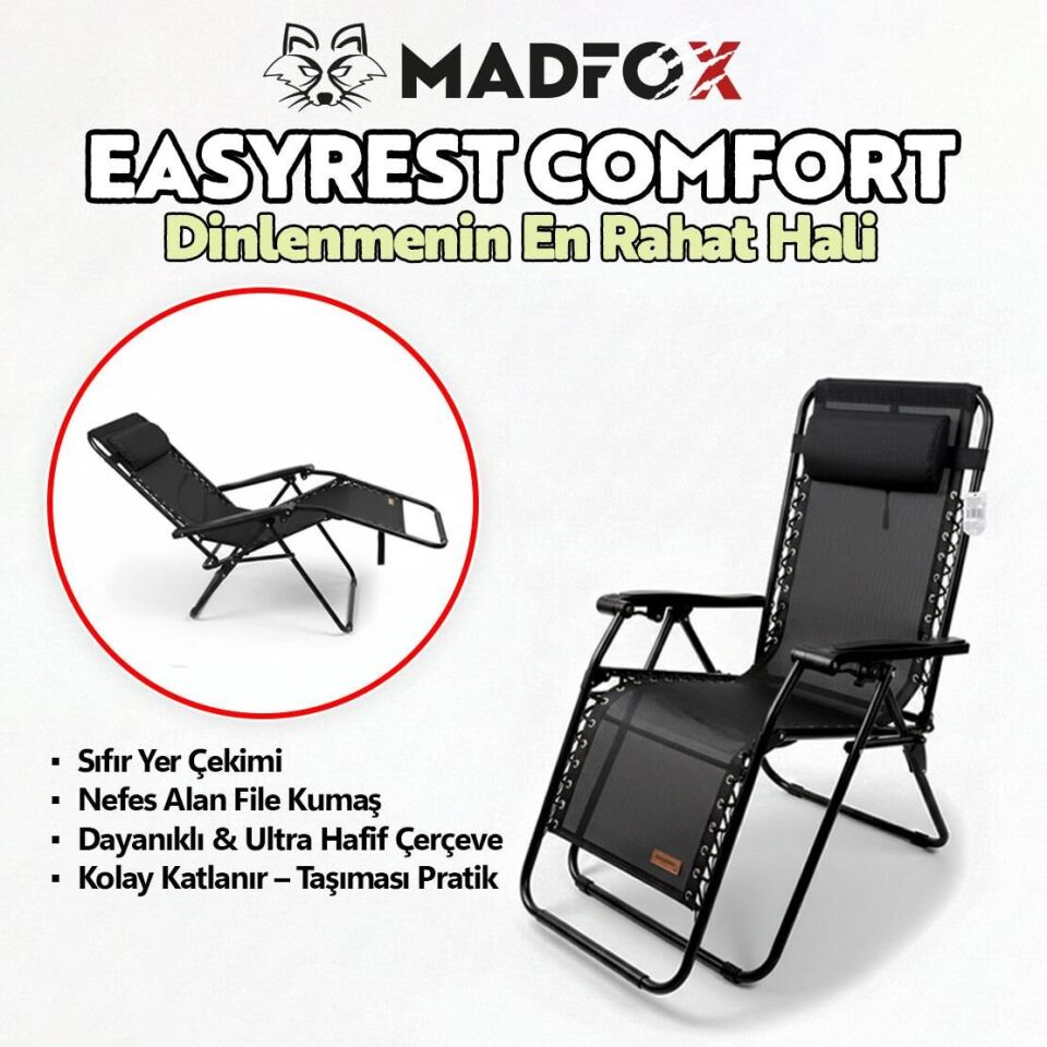 Madfox EasyRest Katlanır Şezlong Sandalye Gri