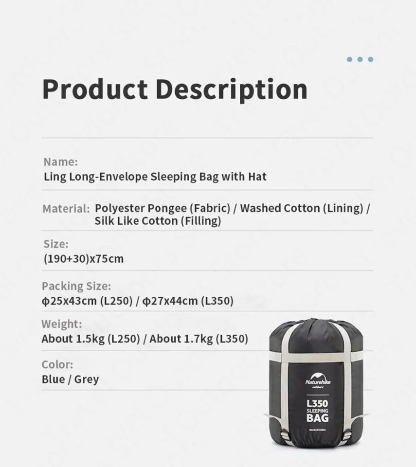 Naturehike Zarf Tarzı Kapüşonlu Uyku Tulumu -10°C Mavi Right (Sağ)