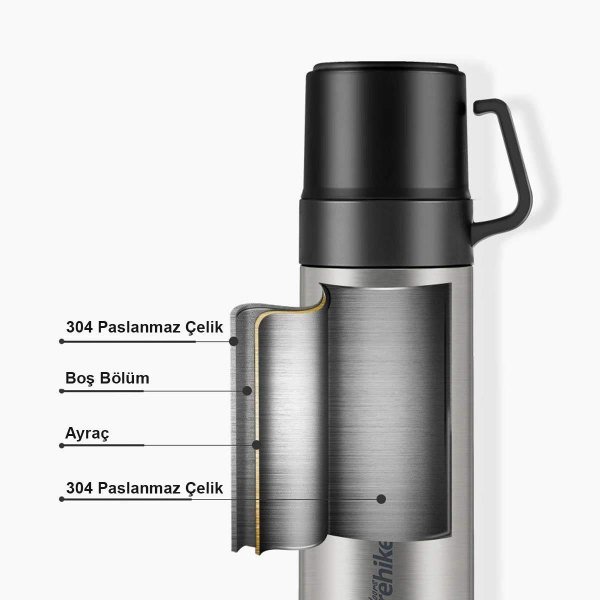 Naturehike 3in1 Vacuum Paslanmaz Çelik Termos 600 ML (Gri)