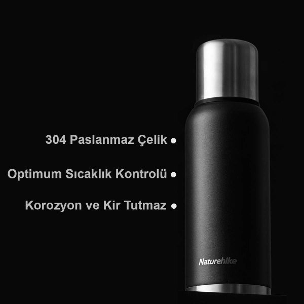 Naturehike Q-9H Paslanmaz Çelik Vakumlu Termos 1000 ML (Siyah)