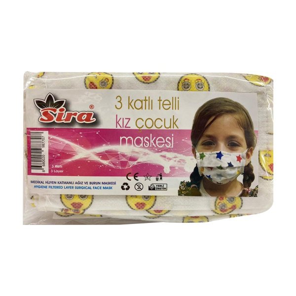 Sira 3 Katlı Telli Kız Çocuk Maskesi 10 Adet