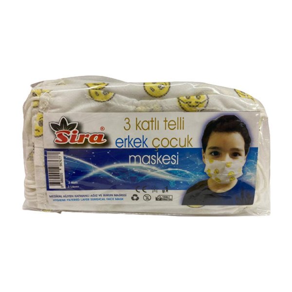 Sira 3 Katlı Telli Erkek Çocuk Maskesi 10 Adet