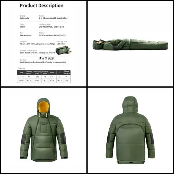 Naturehike UltraLight Kaz Tüyü 2IN1 Uyku Tulumu & Ceket (-15°C & -8°C )