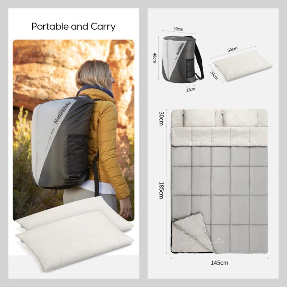 Naturehike HD250 Zarf Tarzı Yastıklı Çift Kişilik Pamuklu Uyku Tulumu